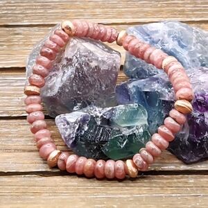 Rhodocrosite and Rose Golde Beaded Bracelet